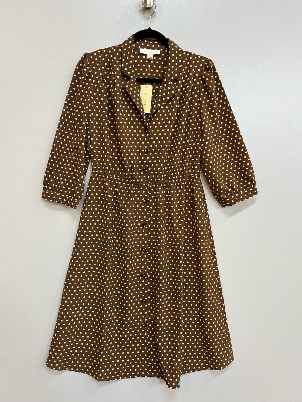 Polka Dot Button-Front Midi Dress in Brown and White